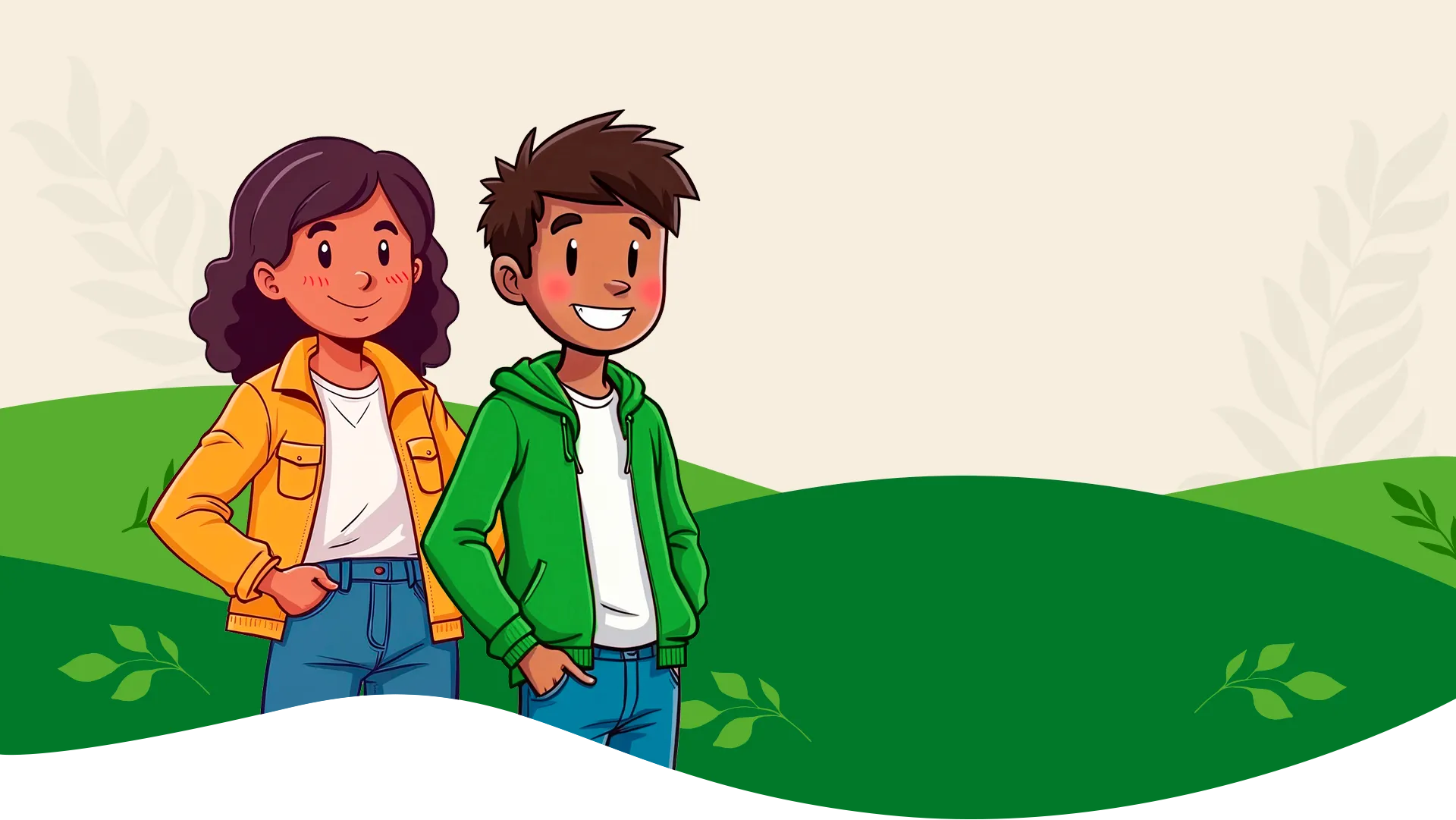 Niño saludando con montañas de fondo